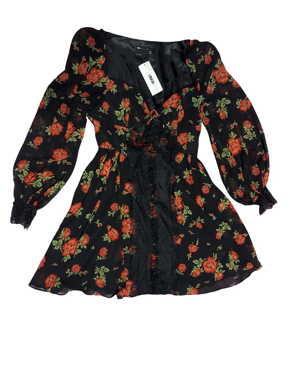 ASOS Black Mini Dress with Red Rose Print